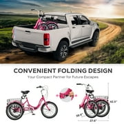 Viribus 20 Folding Adult Tricycle 7 Speed Dual Chain Folding Trike for Adults Hot Pink