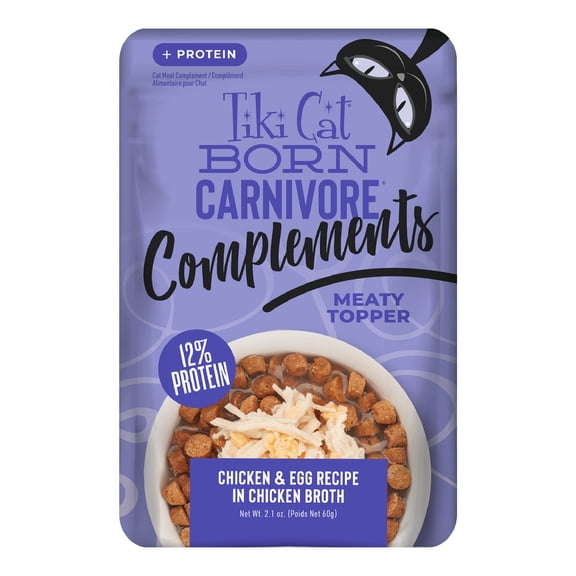 Tiki Cat Born Carnivore Complements Wet Cat Food Topper, Chicken & Egg 2.1 oz. Pouch