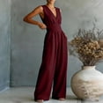 thumbnail image 4 of Women Linen Jumpsuits Sleeveless V Neck Elegant Dressy Casual One Piece Pants Romper 2026 Summer Outfits Wine 3XL, 4 of 5