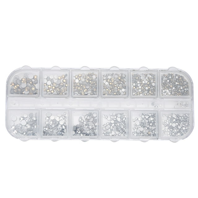 Diamantes de imitación de fondo plano, 12 rejillas/caja de diamantes de imitación para decoración de uñas, calidad superior