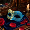 thumbnail image 4 of Masquerade Mask Light Blue Gold Accent Venetian Half Eye Mask 1 Pack for Women for Masquerade Party Mardi Gras Prom and Evening Gala Events, 4 of 5