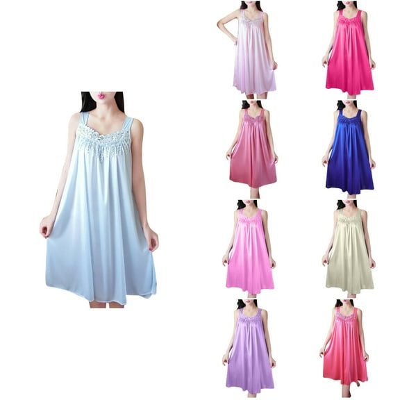 Antinious Women Solid Casual V-Neck Sleeveless Sleepdress,Holiday!Nightgowns for Women,Women Pajama Dress,Hot Pink,Free Size