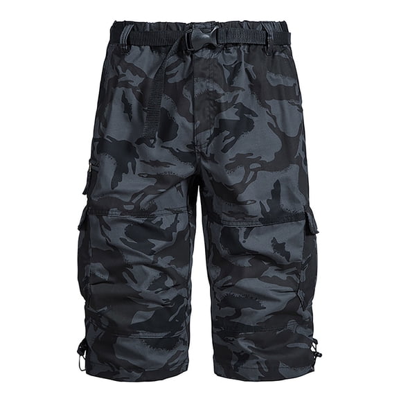 LMOIPLI Men's Cotton Hiking Cargo Capris Outdoor Quick Dry 3/4 Straight Capri Shorts Athletic Workout Running Shorts with Pockets Camouflage XL