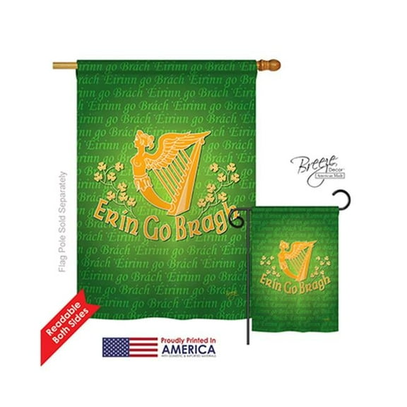 Breeze Decor 02030 St Pats Erin Go Bragh 2-Sided Vertical Impression House Flag - 28 x 40 in.
