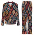 thumbnail image 5 of Colorful Floral Pattern Fabric Womens Pyjamas Set Button Up Pyjamas Womens with Long Sleeve Top And Wide Leg Pants V-neck Loungewear Sets, 5 of 9