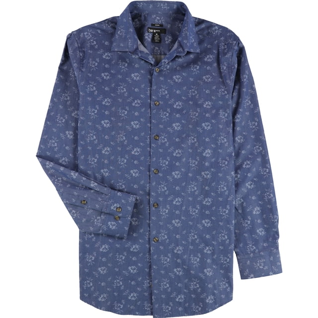 Bar III Camisa de vestir con botones florales de mezclilla para hombre, azul, cuello de 15.5 pulgadas, manga de 32 a 33 pulgadas