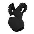 thumbnail image 6 of yueewhu Ruffle Ribbed Maternity Swimsuit One Piece High Waisted Pregnancy Bathing Suits Push Up Swimwear (Black, L), 6 of 7