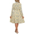 thumbnail image 3 of INSPIRE CHIC Women's Tie Neck Chiffon Long Sleeves Vintage Floral Print Belted Midi Dress XS White Yellow, 3 of 6