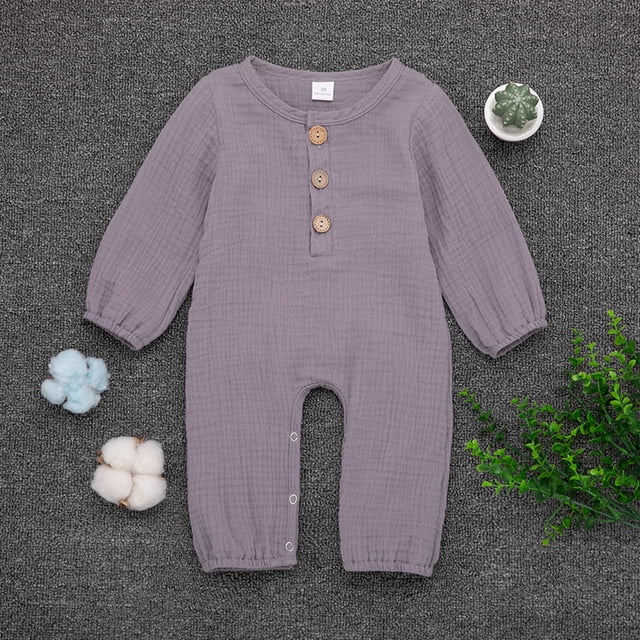 ITFABS Barboteuse pour Bébé, Barboteuse à Manches Longues en Tricot Côtelé Uni à Boutons et Col Rond