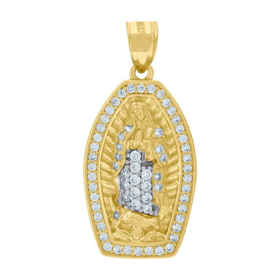 10kt Real Two-Tone Gold Unisex Cubic Zirconia Cubic-Zirconia Lady Of Guadalupe Religious Pendant