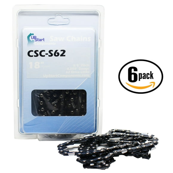 6-Pack 18" Semi Chisel Saw Chain for Oregon 91PX062G Chainsaws - (18 inch, 3/8" Low Profile Pitch, 0.050" Gauge, 62 Drive Links, CSC-S62)