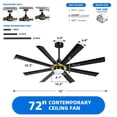 thumbnail image 6 of Uforic 72 Inch Large Modern Ceiling Fan with Light and Remote,Black Gold ceiling fan with 8 Blades,6 Speed for Living Room,Garage, 6 of 10