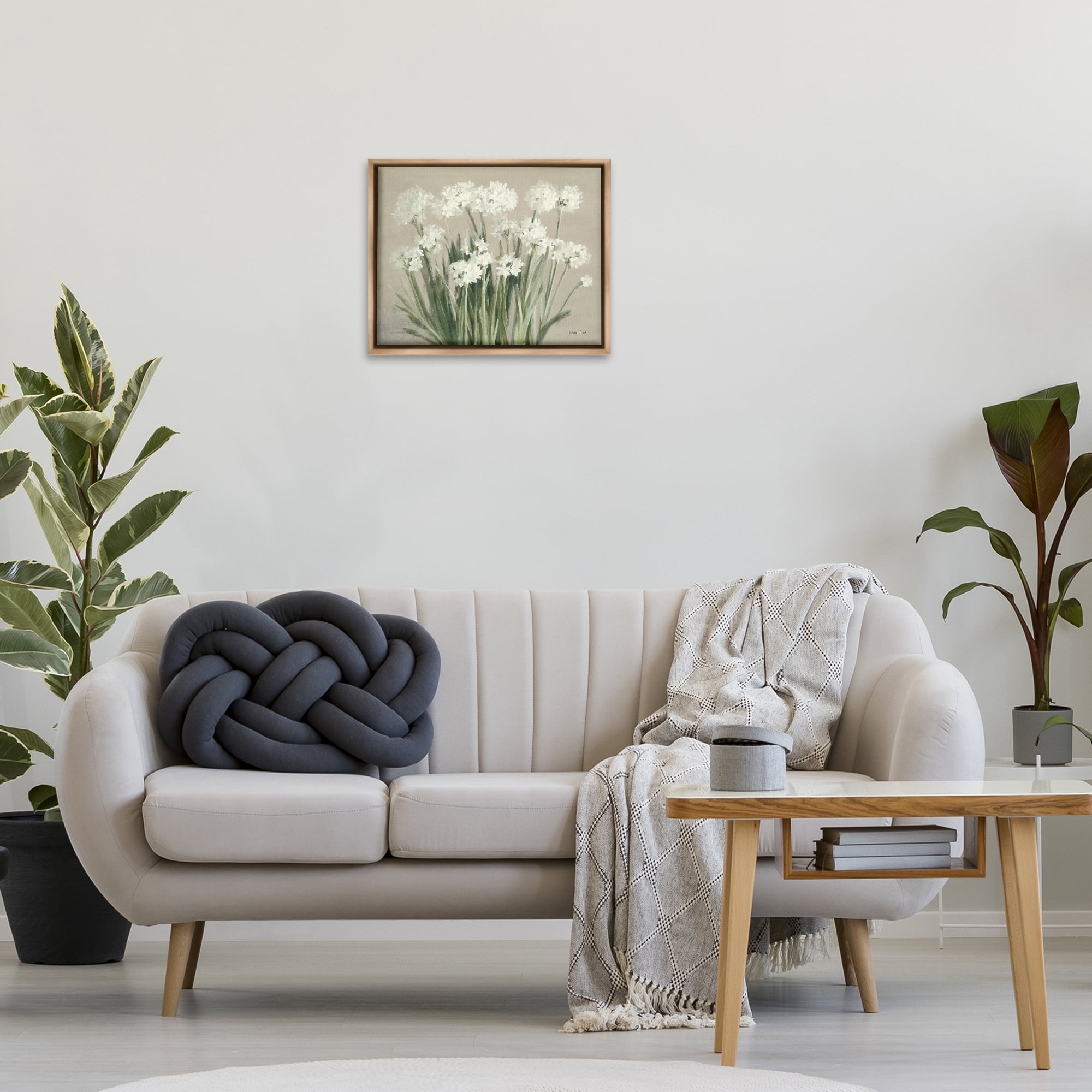 Stupell Industries Snowy Floral Paperwhites Botanical & Floral Painting Brown Floater Framed Art Print Wall Art, 21 x 17