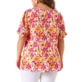 thumbnail image 4 of DARING DIVA Women's Plus V Neck Ruffle Sleeve Floral Top 2X Pink, 4 of 6