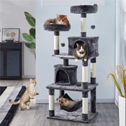 Alden Design 62 Tall Double Condo Cat Tree and Scratching Post Tower, Dark Gray