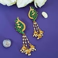 thumbnail image 2 of Efulgenz Indian Jewelry Bollywood Gold Tone Crystal Tassel Jhumki Leaf Dangle Earrings Set for Women, Green, 2 of 5
