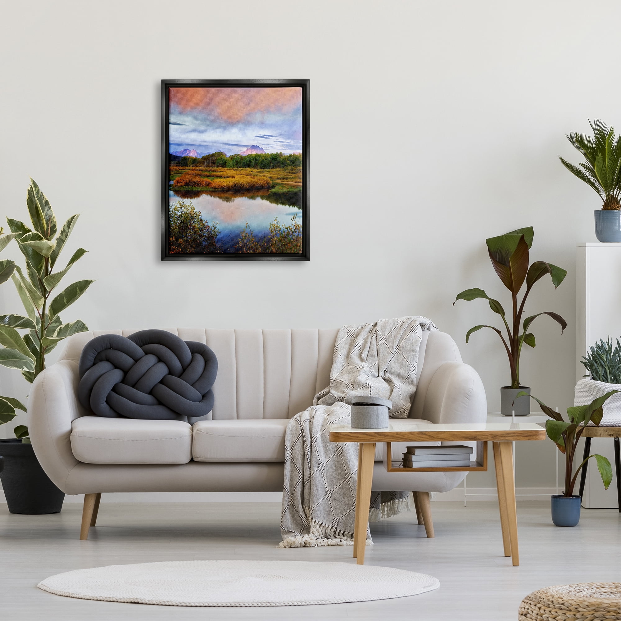 Stupell Industries Cloudy Pond Mountain Peaks Coastal Photography Black Floater Framed Art Print Wall Art