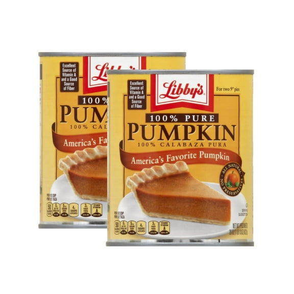 Libby's 100% Pure GLUTEN FREE Canned Pumpkin Puree, 29oz Cans, Pack of 2, for TWO 9 Inch Pies
