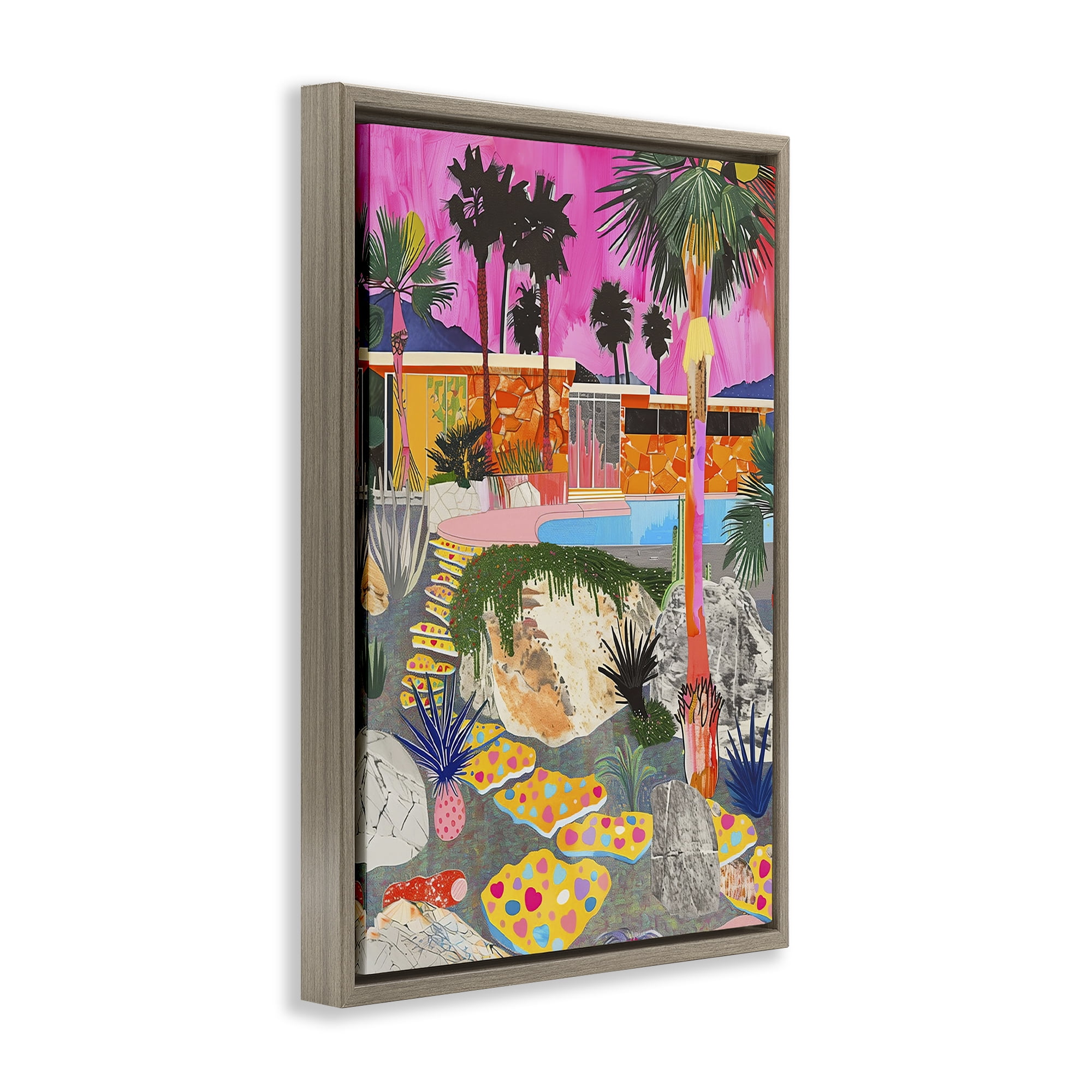 Stupell Industries Modern Tropical Villa Collage Abstract Painting Brown Floater Framed Canvas Art Print Wall Art, 17 x 25