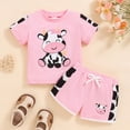 thumbnail image 2 of Baby Girl Summer Cute Outfit Short Sleeve Cow Print Cotton T-Shirt and Drawstring Shorts Set Kids Casual Clothing Sets, 2 of 6