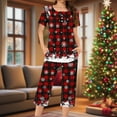 thumbnail image 2 of asdoklhq Bamboo Pajamas for Women Fashionable and Casual Loose Christmas Printed Round Neck Short Sleeved Button Top Cropped Pants Pajamas Sleepwear Set Red M, 2 of 6
