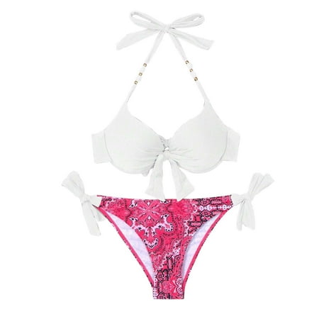Mnyotv Summer Bikinis Women s Sexy Fashion Bikini Strap Split Thong Swimsuit Bathing Suit Sexy Triangle White S