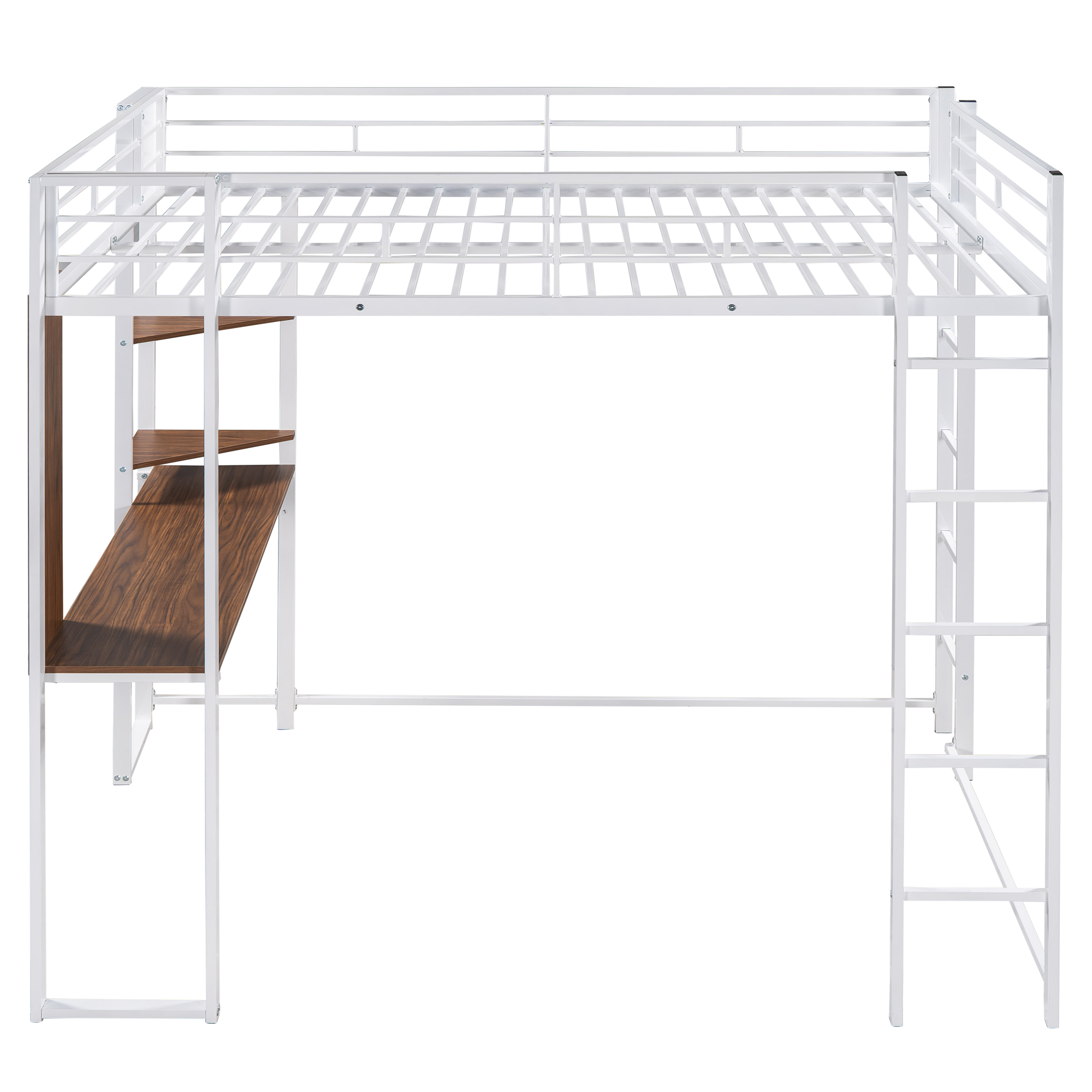 Gewnee Full Size Metal Loft Bed with Desk and Two Ladders for Kids and Teens,White