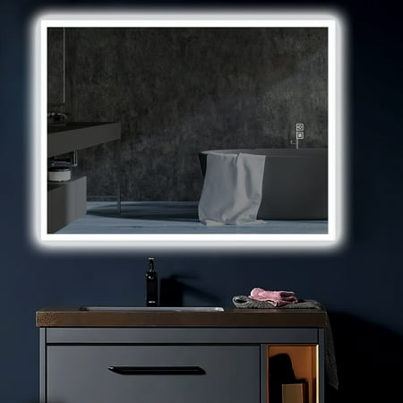 

dusenmiao LED Bathroom Mirror Wall Mounted Vanity Makeup Anti-Fog Dimmable Rectangle 28”x20”