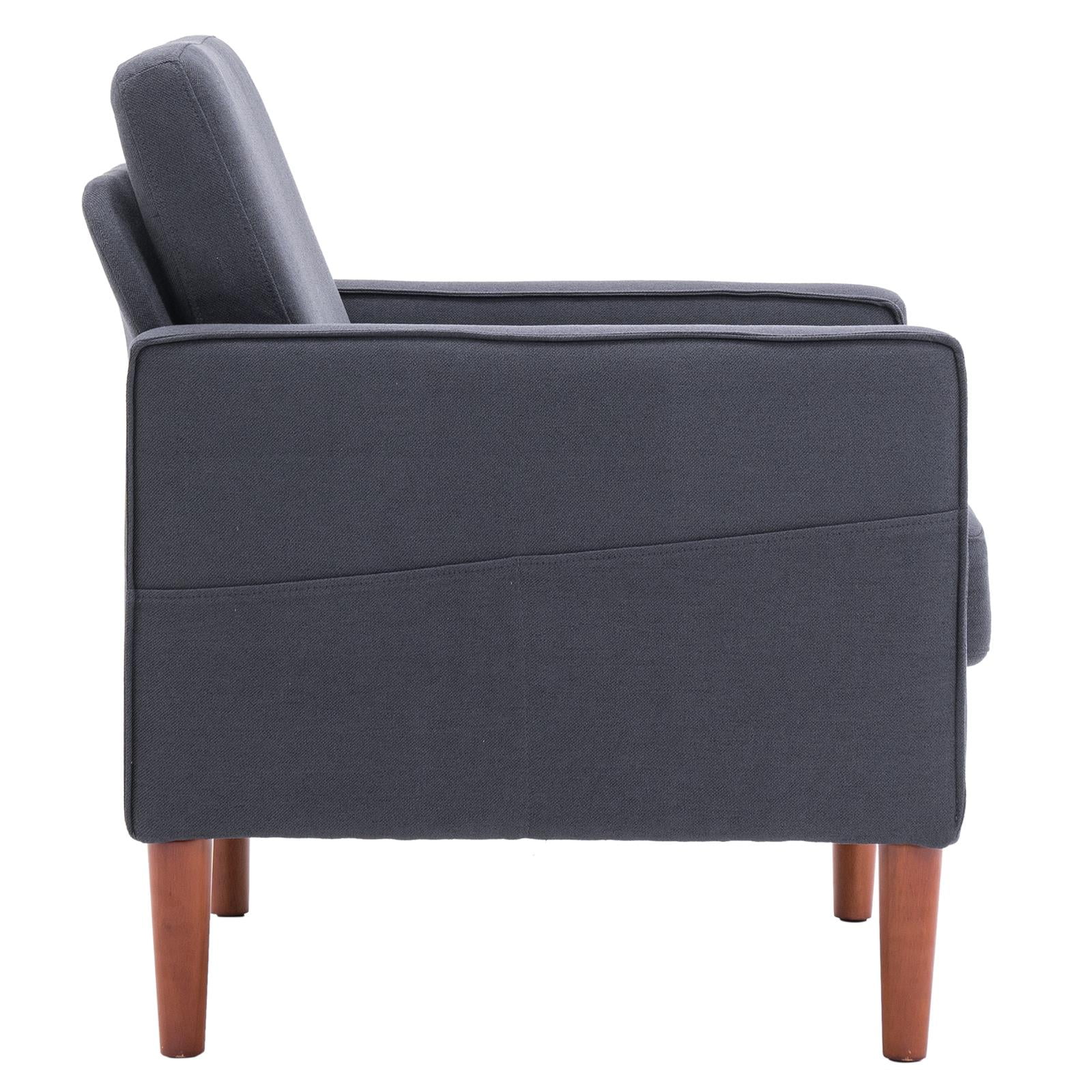 Ktaxon Modern Single Sofa Chair, Club Chairs with Side Bags, Fabric Arm Chair with Wood Legs for Living Room Bed Room Dark Grey