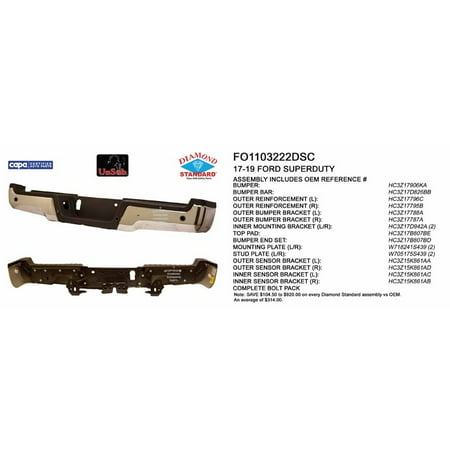 REAR STEP BUMPER ASSEMBLY; CHROME; WITH PARK ASSIST SENSOR HOLES;