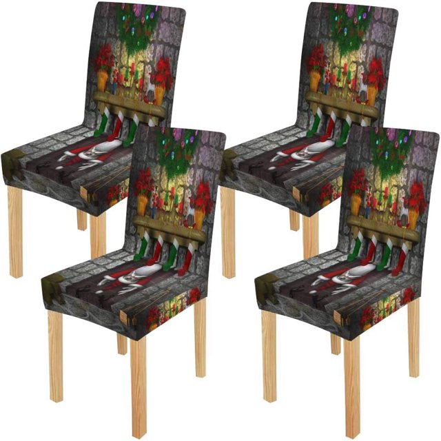 Funda Protectora ABPHQTO para silla de comedor con Dibujos animados de Papa Noel Juego de 4