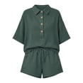thumbnail image 7 of Rvusndi Summer Sets Linen Sets for Women 2 Piece Short Sleeve Shirt and Shorts Beach Outfits Casual Fashion Comfortable Solid Color Suits XXL, 7 of 7
