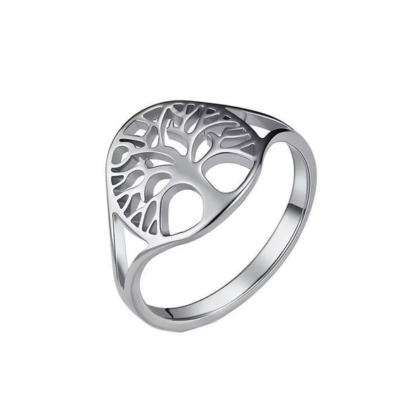 HIJONES Unisex The Tree of Life Ring for Men Women Stainless Steel Couples Band Jewelry Silver Size 5