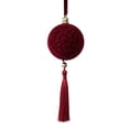 thumbnail image 5 of Luxcidy Burgundy Velvet Christmas Ball with Tassel, 8 cm Embossed Flocked Ornament with Satin Ribbon and Gold Bead for Holiday Party and Festive Home Decor, 5 of 8
