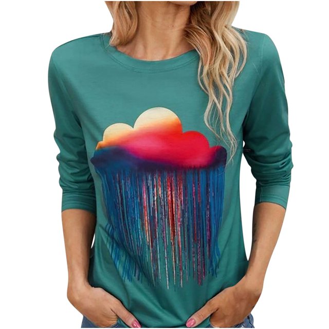 Tops para mujer Camisas Blusas Elegante Casual Camisas de manga larga Moda Cuello redondo Impreso Top Camiseta Blusa Odeerbi ODB-5