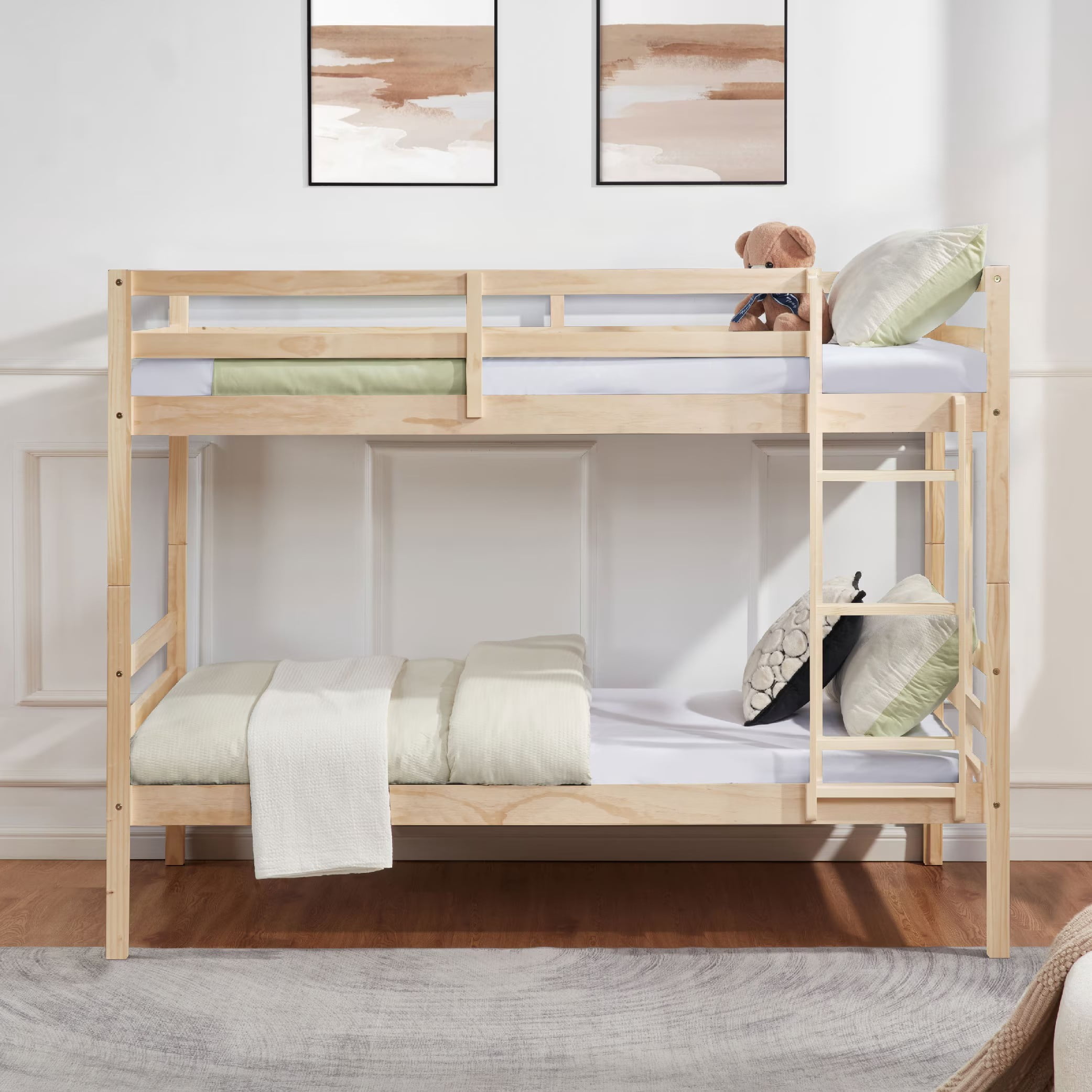 Aukfa Twin over Twin Bunk Bed, Wooden Bunk Bed with High Guardrail for Kids/Teens and Dorm Room/Guest Room, Oak
