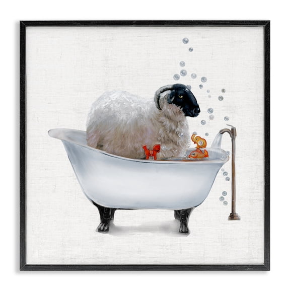 Stupell Industries Rustic Lodge Fluffy County Goat in Bathtub Soap Bubbles Black Framed Giclee Art, 17 x 17, by Donna Brooks