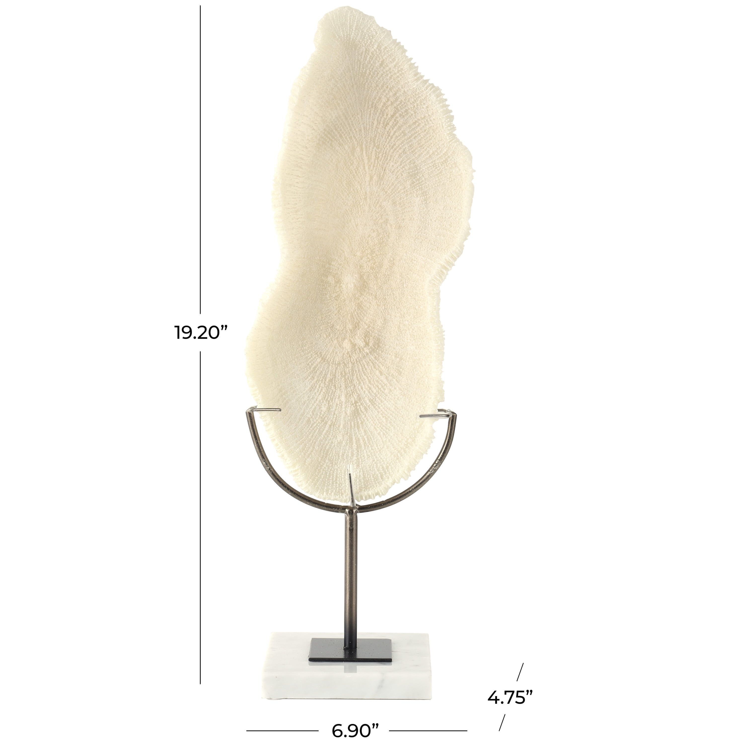 7" x 19" Cream Polystone Abstract Textured Coral Sculpture with Gray Stand and Acrylic Base, by DecMode