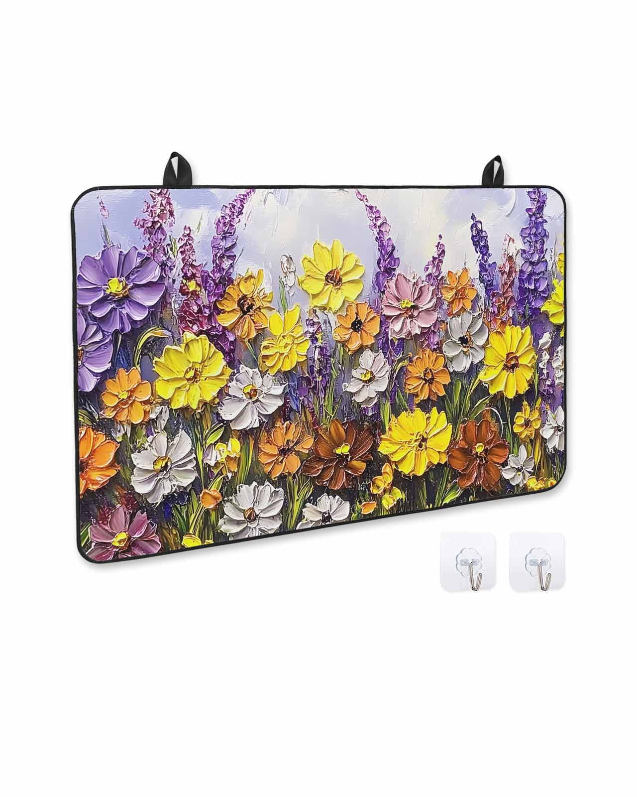 nqOlkjepod Large Induction Cooktop Protector Mat 36"x21", Vintage Flowers Stove Top Covers for Electric Stove, Spring Rustic Oil Painting Botanical Stove Burner Cover Mats, Glass Top Stove Cover