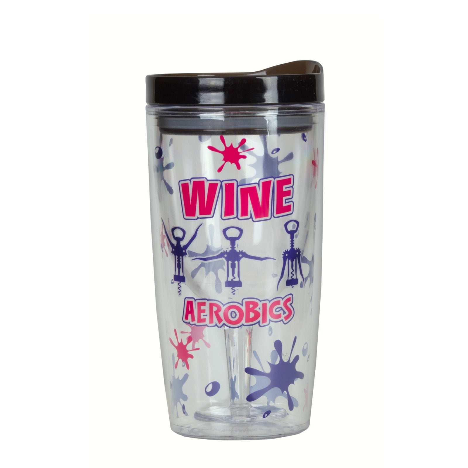 7 Clear And Black Aerobic Double Walled Insulated Wine Tumbler With Removable Lid 10 Oz Walmart Com Walmart Com