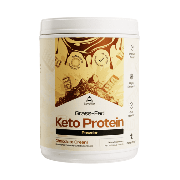 Grass-fed Keto Protein Powder: Collagen Peptides | Pure C8 MCT Oil | Irish Butter | Whey Protein Isolate | Best Ketogenic Protein Shake Supplement | by LevelUp (Chocolate Cream)
