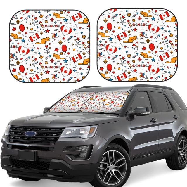 Fotbe Canada Day Juego de 2 Piezas de Parasoles para Parabrisas | Bloqueador Solar para Auto | Accesorios Plegables para Protección Solar Interior-Medium