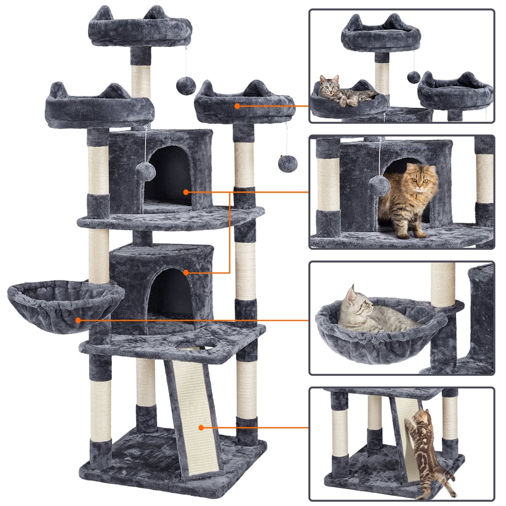 Renwick Multiple Levels Cat Tree Large Plush Cat Tower with 3 Platforms， Dark Gray