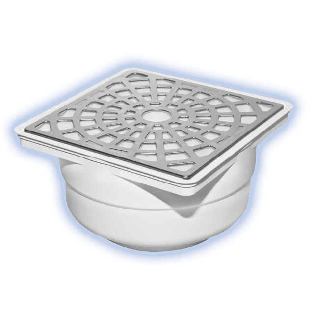 Coladera universal Fleximatic cuadrada con cubierta y bisel de acero inoxidable sin tapa higiénica