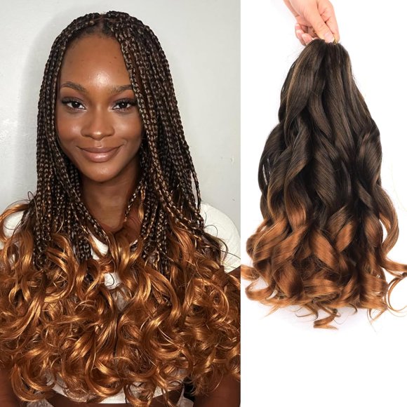 shiyou-French Curly Braiding Hair 18 Inch 5 Packs French Curl Braids Pre Stretched Bouncy Braiding Hair Loose Wavy Braid Hair Synthetic Hair Extensions For Women (T30, 18inch)