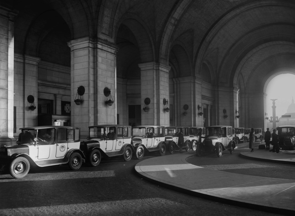 Black And White Taxi Co. Standing At Union Station History Item
