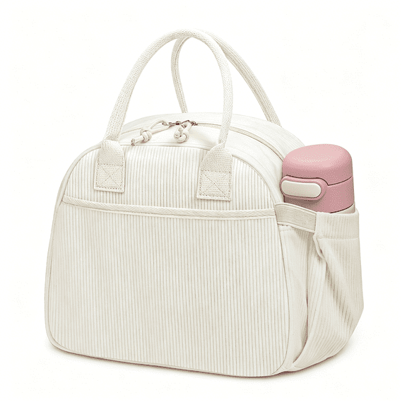 ACDANC Lunch Box for Women, Insulated Lunch Bag Cute Corduroy Lunchbox Reusable Tote Bags for Work (Beige Corduroy)
