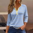 thumbnail image 2 of JULMCOMO Going Out Tops for Women Button Decor V Neck Tops 3/4 Sleeve Summer T-Shirts Striped Print Casual Dressy Tops Tunic, 2 of 5