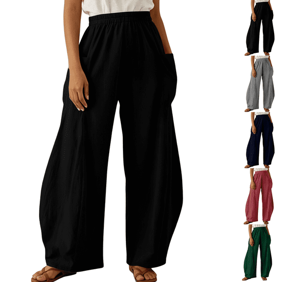 IYYVV Womens Balloon Pants Wide Leg Barrel Pants Baggy Trousers Elastic Waist Casual Lounge Travel Pants with Pockets Green XL