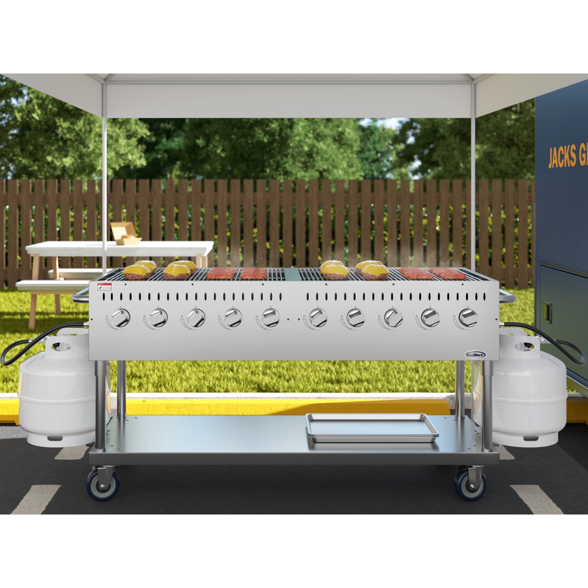 72 in. Commercial Mobile Outdoor Propane Gas Grill, ETL Listed in Stainless-Steel (KM-CGM-72)